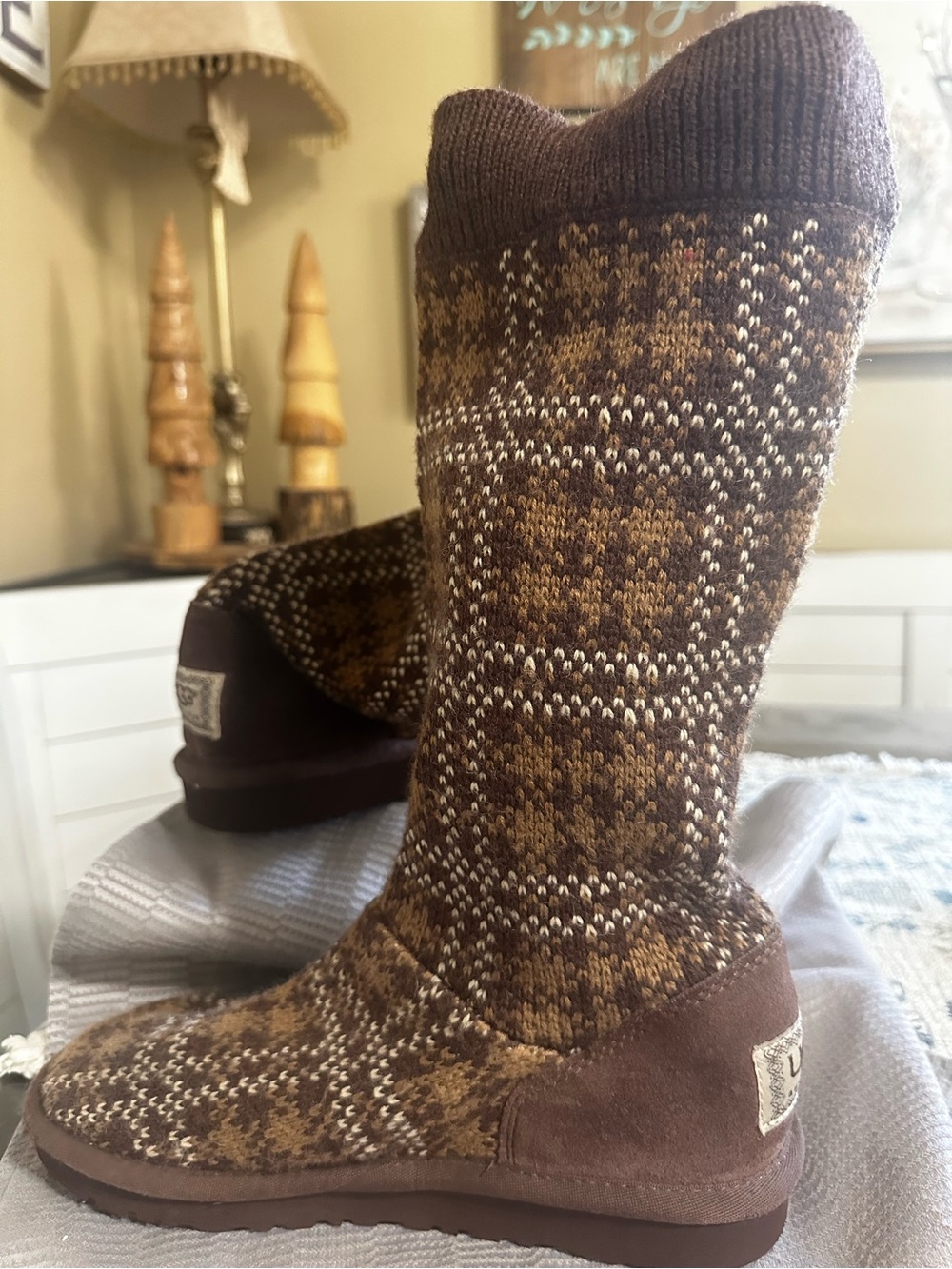 UGG Brown and Cream Patterned Knit Boot-Children’s